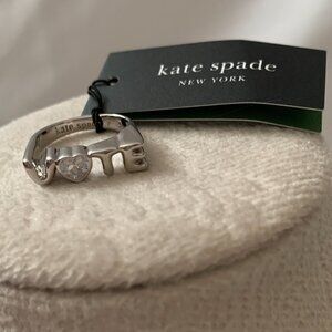 KATE SPADE Cubic Zirconia Heart Vote Signet Ring in Silver RING SIZE 7